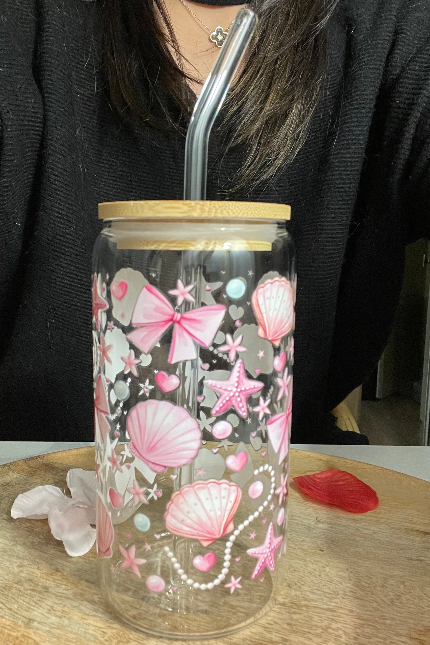 ⭐️ Tasse en verre - Coquillage et perles - 16OZ