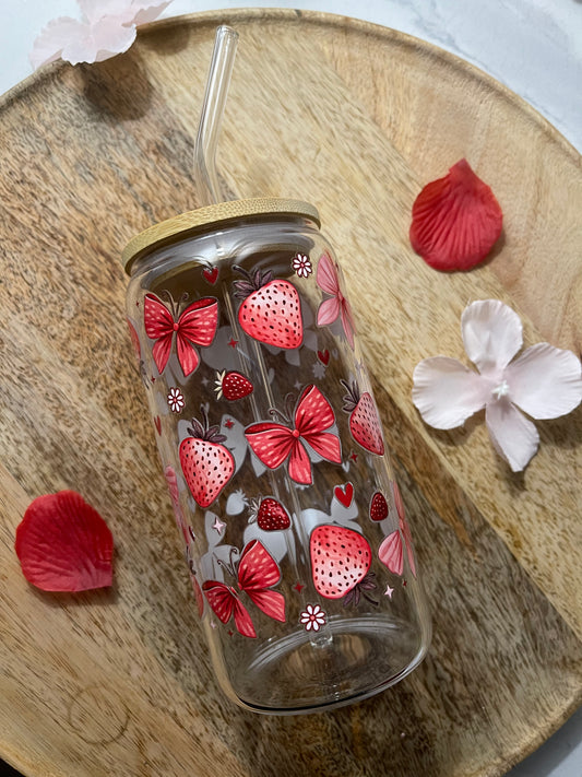 ⭐️ Tasse en verre - Fraise & Noeud rouge - 16 OZ