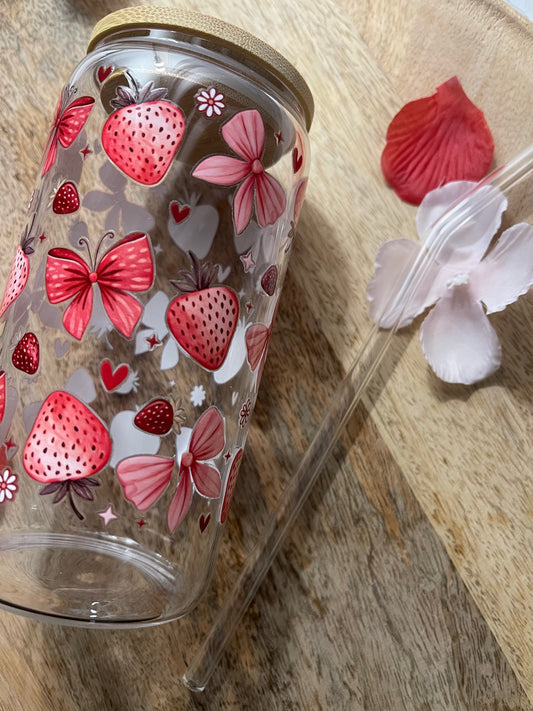 ⭐️ Tasse en verre - Fraise & Noeud rouge - 16 OZ
