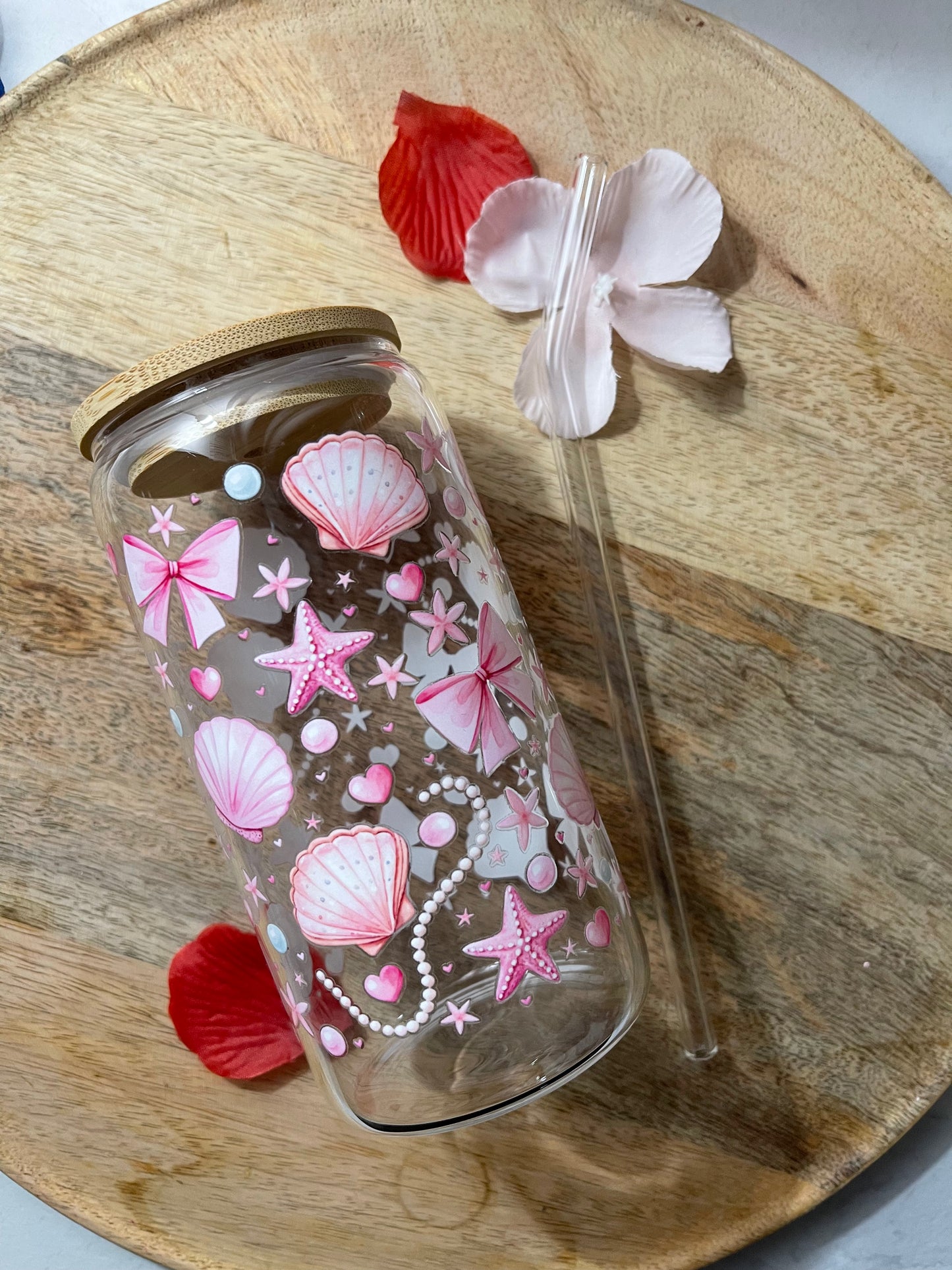 ⭐️ Tasse en verre - Coquillage et perles - 16OZ